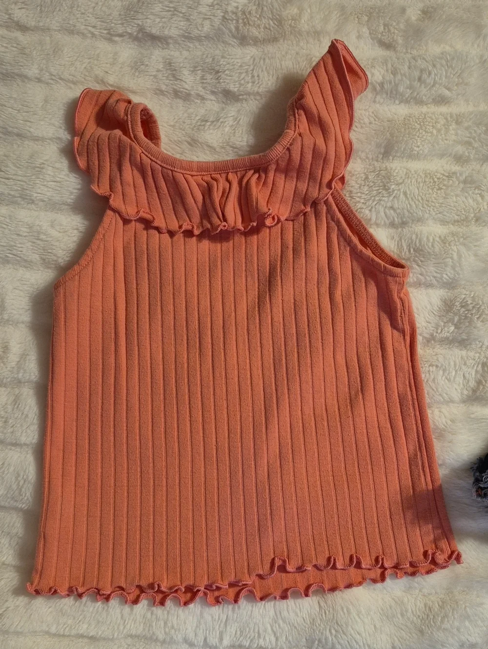 Cat & Jack Coral Ruffled Ribbed Tank Top With Match Jean Shorts.